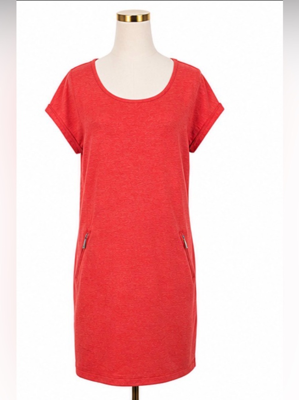 T by Talbots Coral Terry Knit Shift Dress Size Medium Zip Pockets